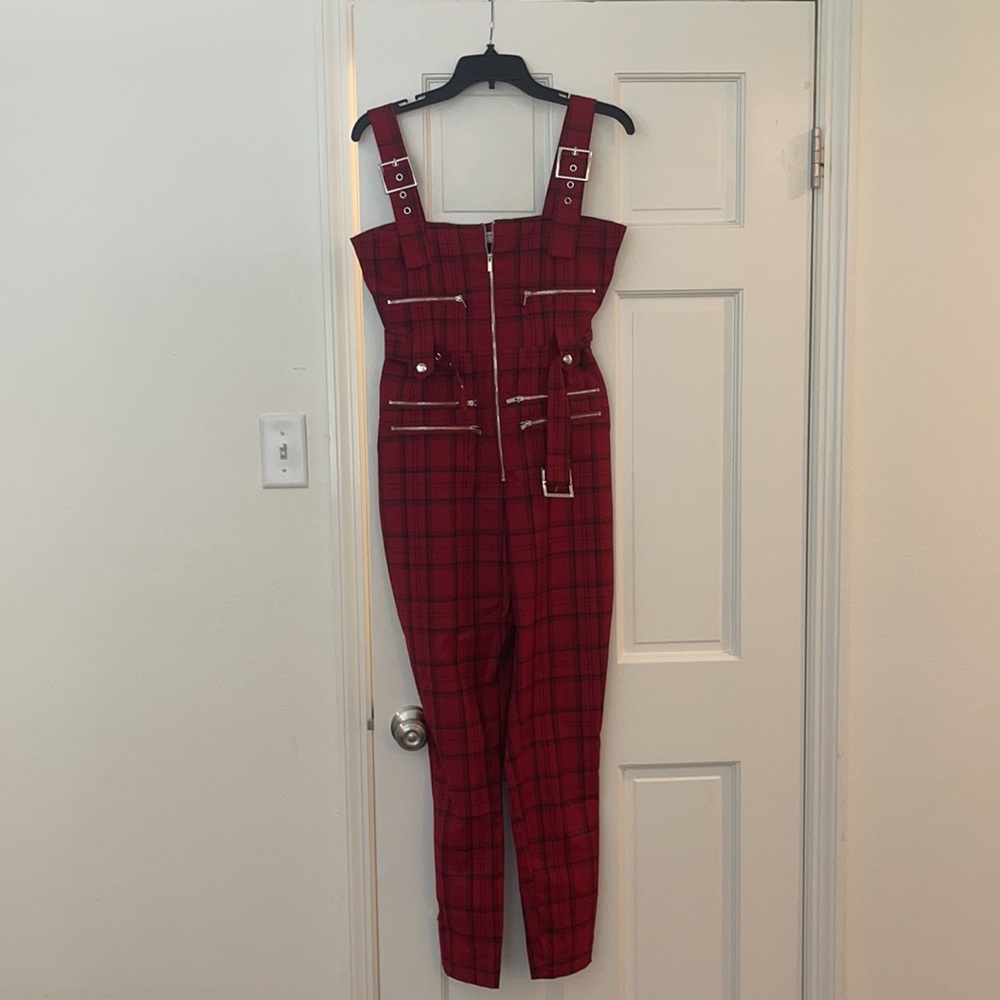 Plaid Red Women's Jumpsuit - Picture 4 of 7